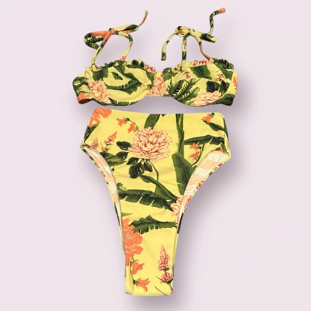 Women's Target Aguabendita Tropical  Floral Yellow Bikini Set Size XXS - Picture 2 of 12